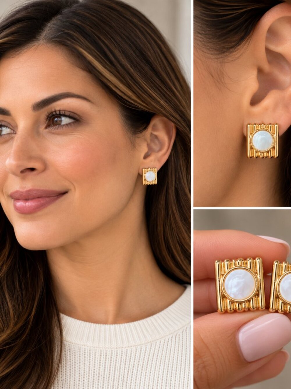 NWT Ann Taylor Stone Stud Earrings Gold Tone Elegant